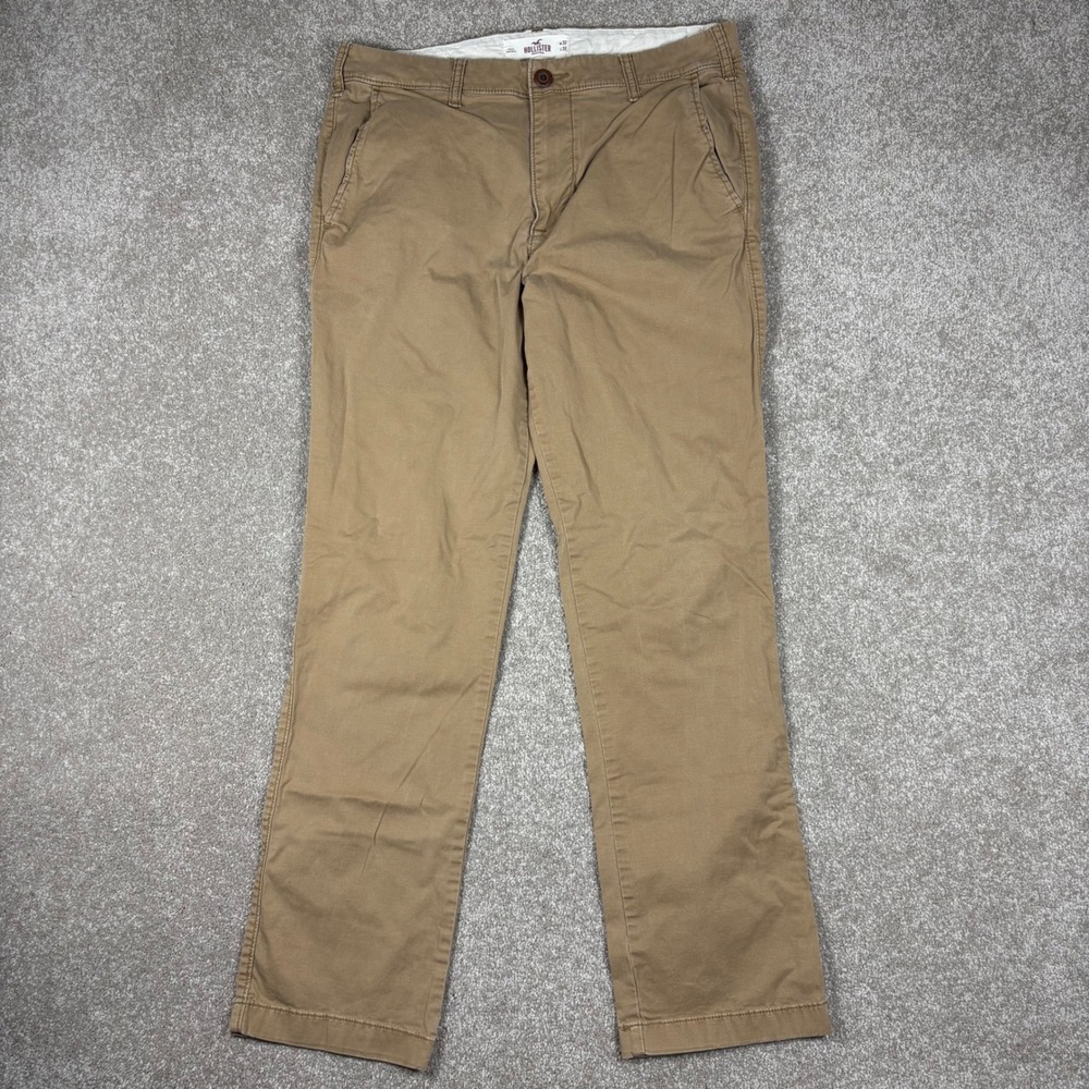 Hollister Slim Straight Chino Pants Mens 32x32 Khaki Tan Epic Flex Stretch